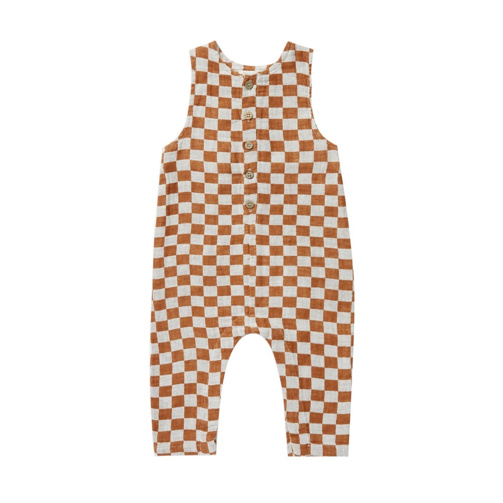 Rylee + Cru Tan and White Checkered Knit One-Piece